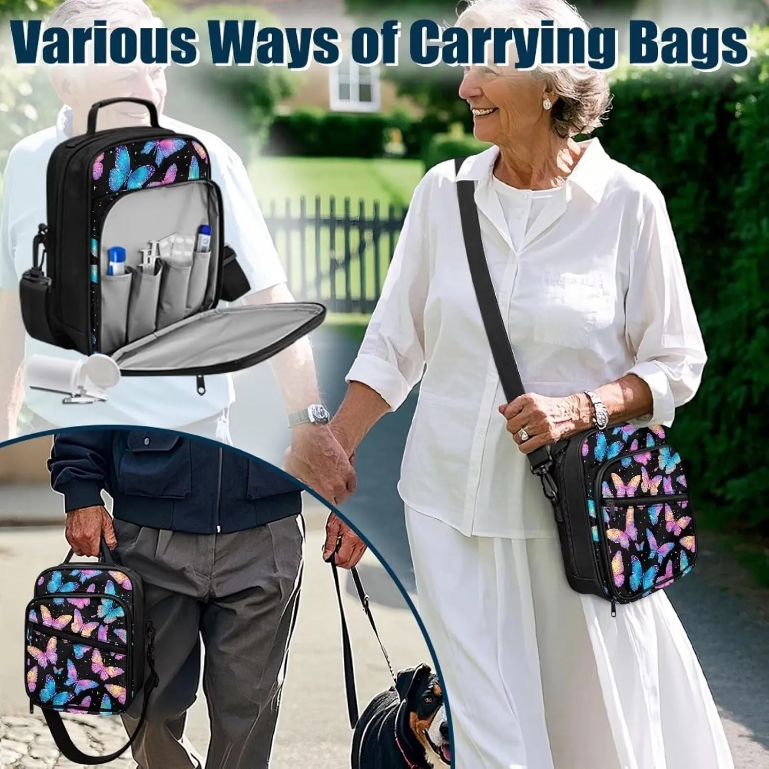 Diabetes Supply Bag, Butterfly Diabetic Organizer Carrying Case Kit, Portable Diabetes Testing Kit Case, Glucose Meter Storage Bag