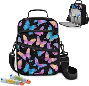 Diabetes Supply Bag, Butterfly Diabetic Organizer Carrying Case Kit, Portable Diabetes Testing Kit Case, Glucose Meter Storage Bag
