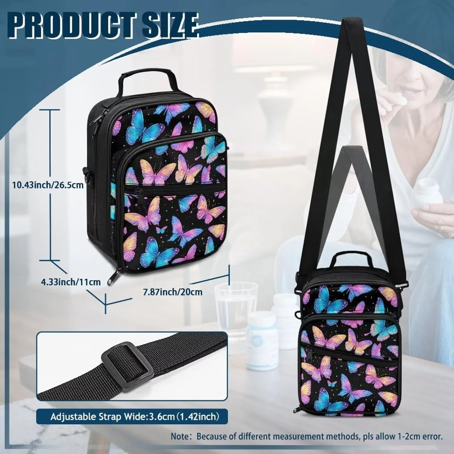Diabetes Supply Bag, Butterfly Diabetic Organizer Carrying Case Kit, Portable Diabetes Testing Kit Case, Glucose Meter Storage Bag