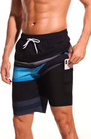 difficort Mens Swim Trunks with Compression Liner Quick Dry Bathing Suits Shorts with Zipper Pockets