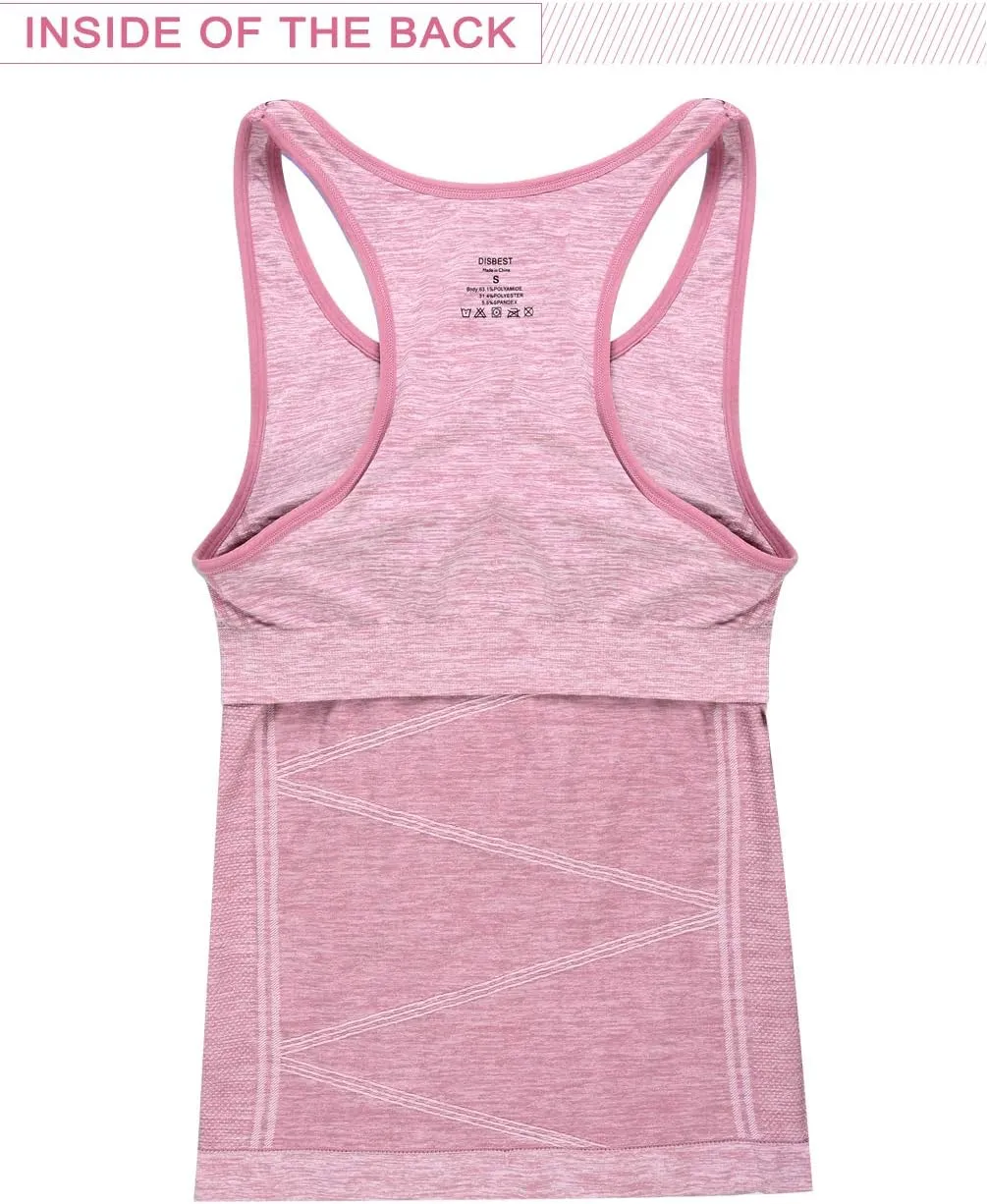 Disbest Yoga Tank Top, Women's Performance Stretchy Quick Dry Sports Workout Running Top Vest with Removable Pads