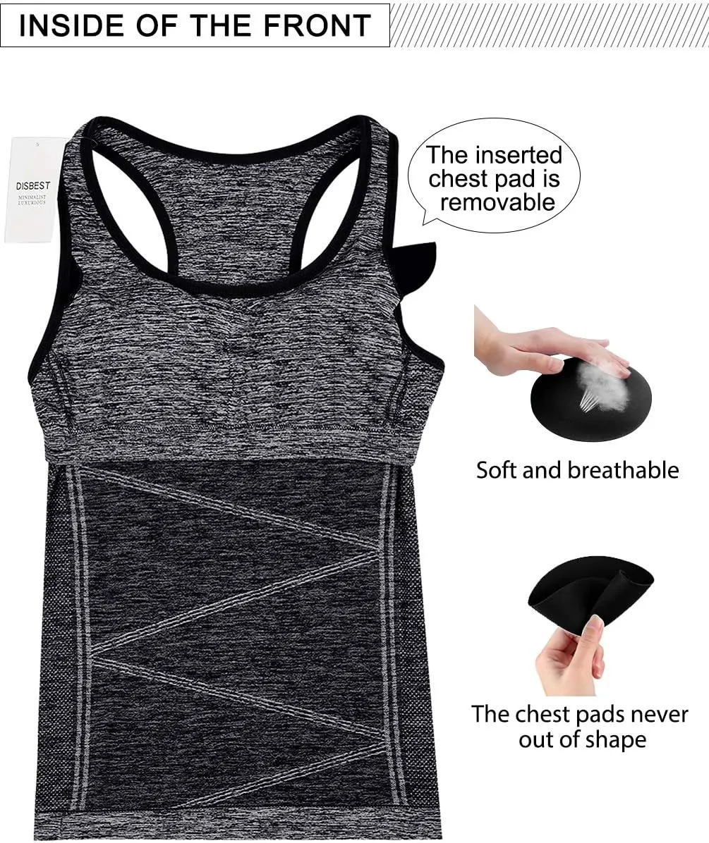 Disbest Yoga Tank Top, Women's Performance Stretchy Quick Dry Sports Workout Running Top Vest with Removable Pads