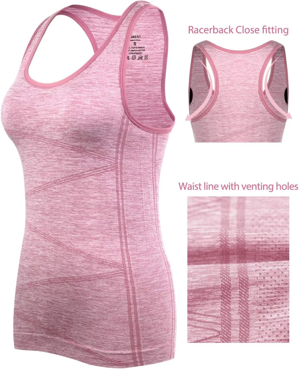 Disbest Yoga Tank Top, Women's Performance Stretchy Quick Dry Sports Workout Running Top Vest with Removable Pads