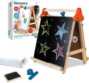 Discovery Kids 3-in-1 Tabletop Dry Erase Chalkboard Painting Art Easel, Includes Paper Roll and Oversized Clip, 17 x 15 Inch Wood Frame, Perfect for Children 3  | Foldable/Portable for Countertop Play