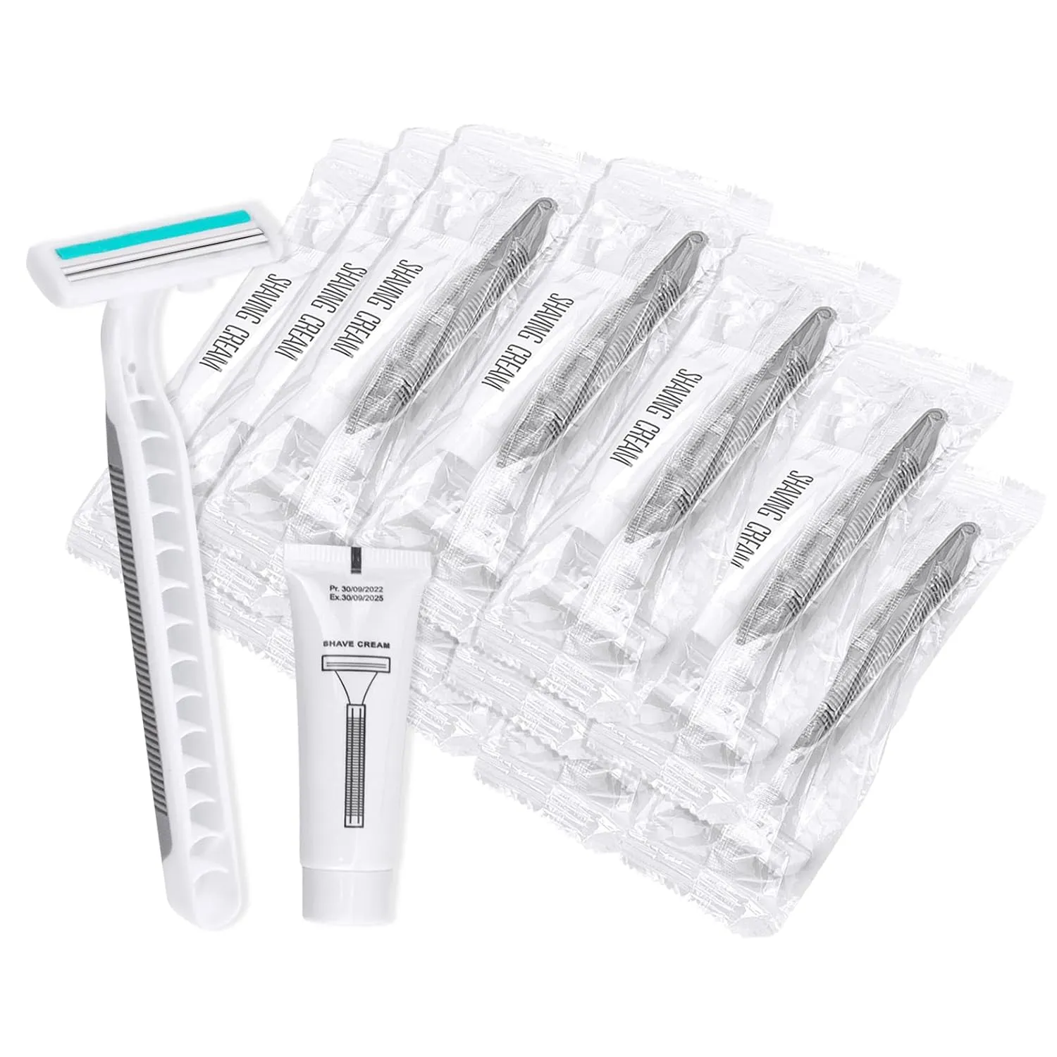 Disposable Razors in Bulk Pack of 120,Gray Bulk Razors Disposable Individually Wrapped Twin Blade Disposable Shaving Razors with Shaving Cream and Clear Cap Set for Homeless,Hotel,Charity,Travel