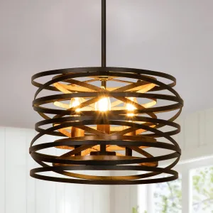 DLLT 3-Light Industrial Drum Chandeliers, 13'' Farmhouse Black and Gold Pendant Light, Adjustable Metal Hanging Light Fixtures for Dining Room, Kitchen, Living Room, Bedroom, E12 Bulbs Not Included