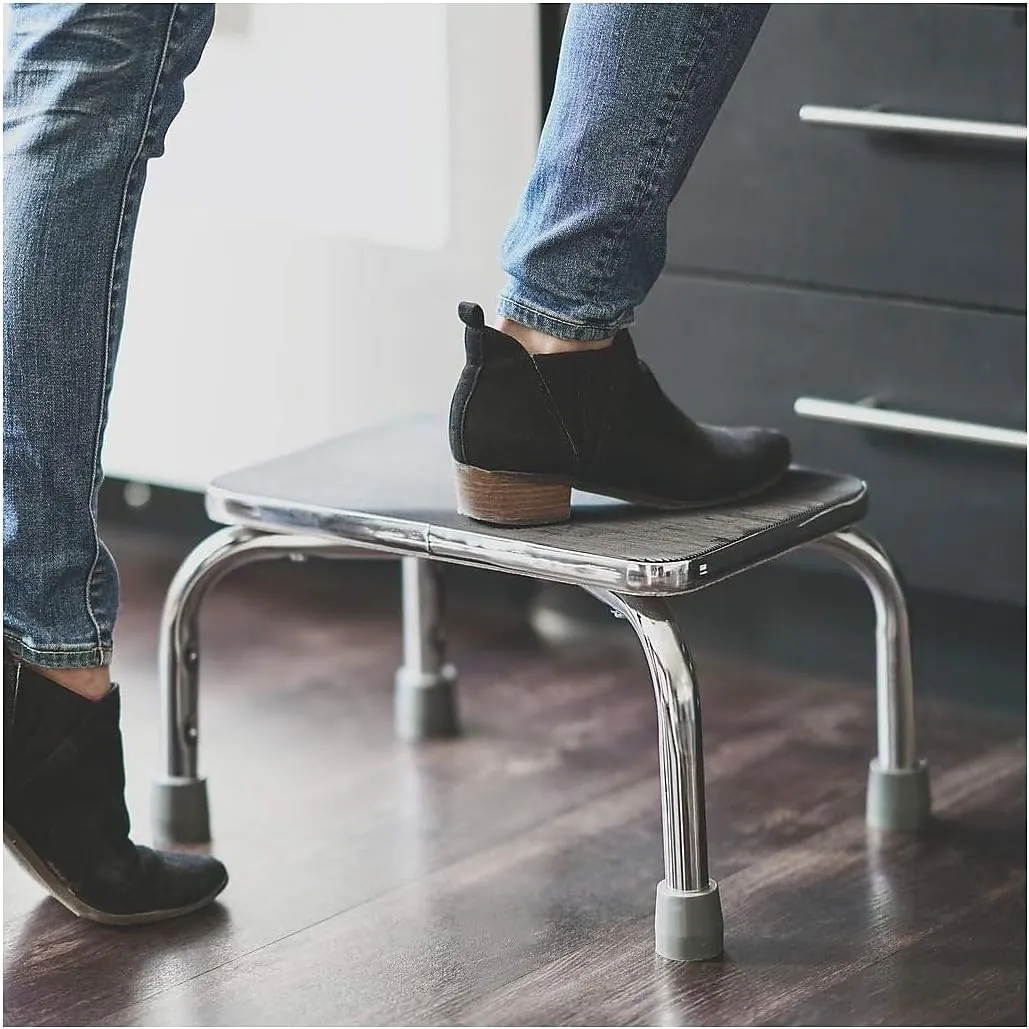 DMI Step Stool with Handle and Non Skid Rubber Platform, Lightweight and Sturdy Stool for Seniors, Adults and Children, Holds up to 300 Pounds with 9.5 Inch Step Up, 17.3"D x 12.3"W x 34"H, Chrome