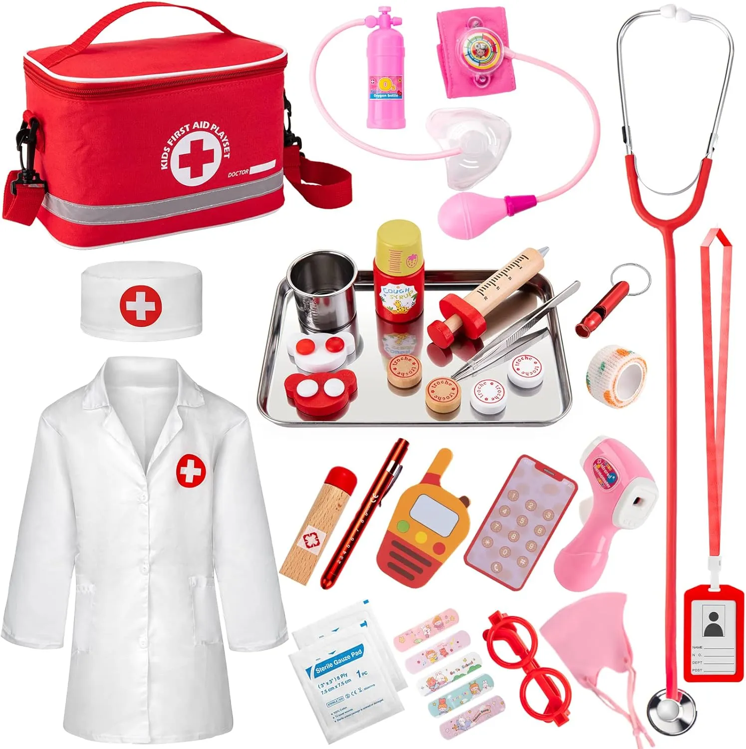 Doctor Kit for Kids, 34 Pcs Kids Doctor Playset kit for Toddlers 3-5 with Medical Storage Bag & Real Stethoscope, Fun Role Playing Game, Doctor Play for Toddlers Kids Boys Girls Ages 3 