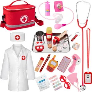 Doctor Kit for Kids, 34 Pcs Kids Doctor Playset kit for Toddlers 3-5 with Medical Storage Bag & Real Stethoscope, Fun Role Playing Game, Doctor Play for Toddlers Kids Boys Girls Ages 3 