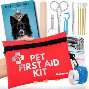 Dog First Aid Kit for Hiking & Travel - Vet Approved Emergency Supplies - Pet First Aid Kit Guide, Tick Remover, Thermal Blanket & More - Compact Dog Hiking Gear for Camping, Hunting, Backpacking