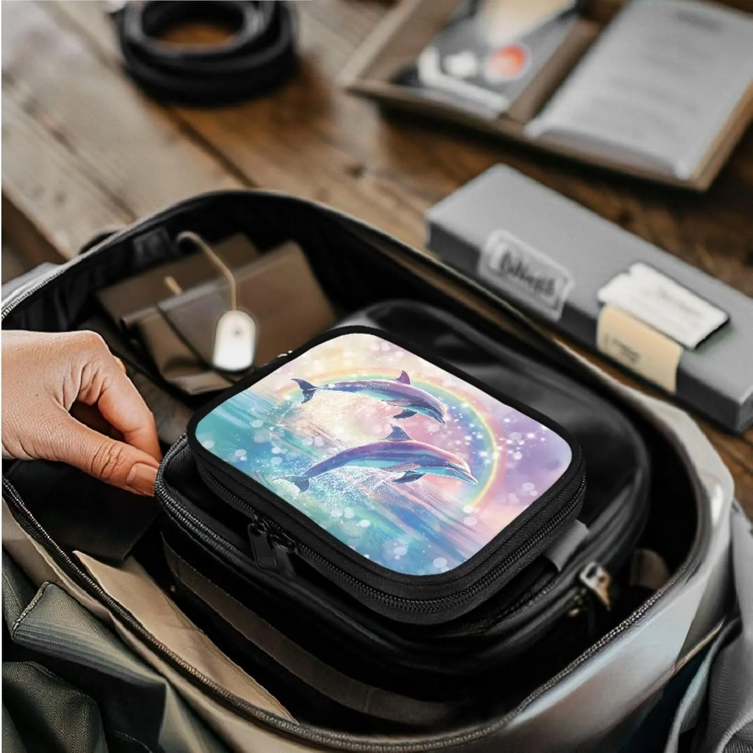 Dolphin Mini First Aid Kit Bag for Women Cute Empty Travel Medicine Bag Zippers Handy Pills Organizer Pouch for Travel Home,Small Size