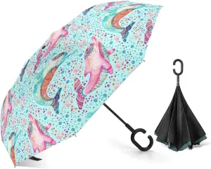Donnapink Auto Large Inverted Rain Umbrella, Automatic Open/Close Reverse Car Umbrella Sun Protect UV Winds Rain Compact Parasol