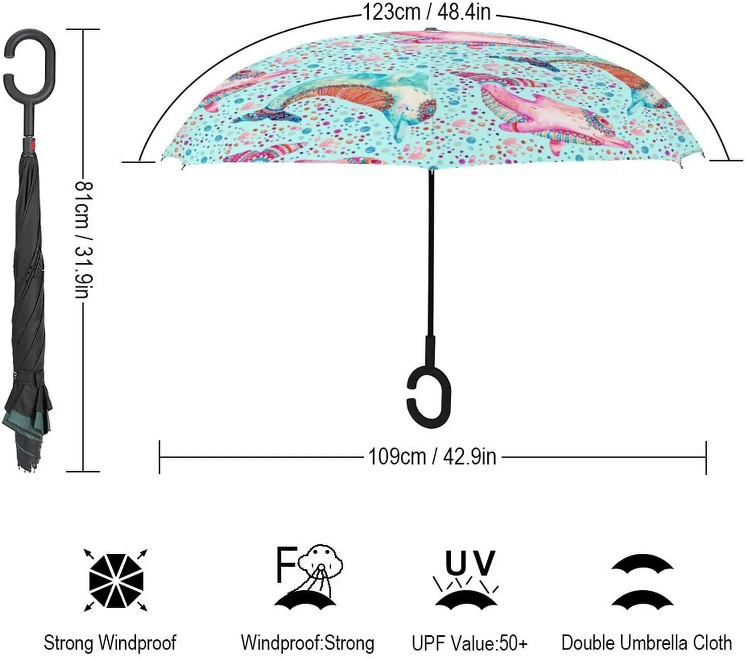 Donnapink Auto Large Inverted Rain Umbrella, Automatic Open/Close Reverse Car Umbrella Sun Protect UV Winds Rain Compact Parasol