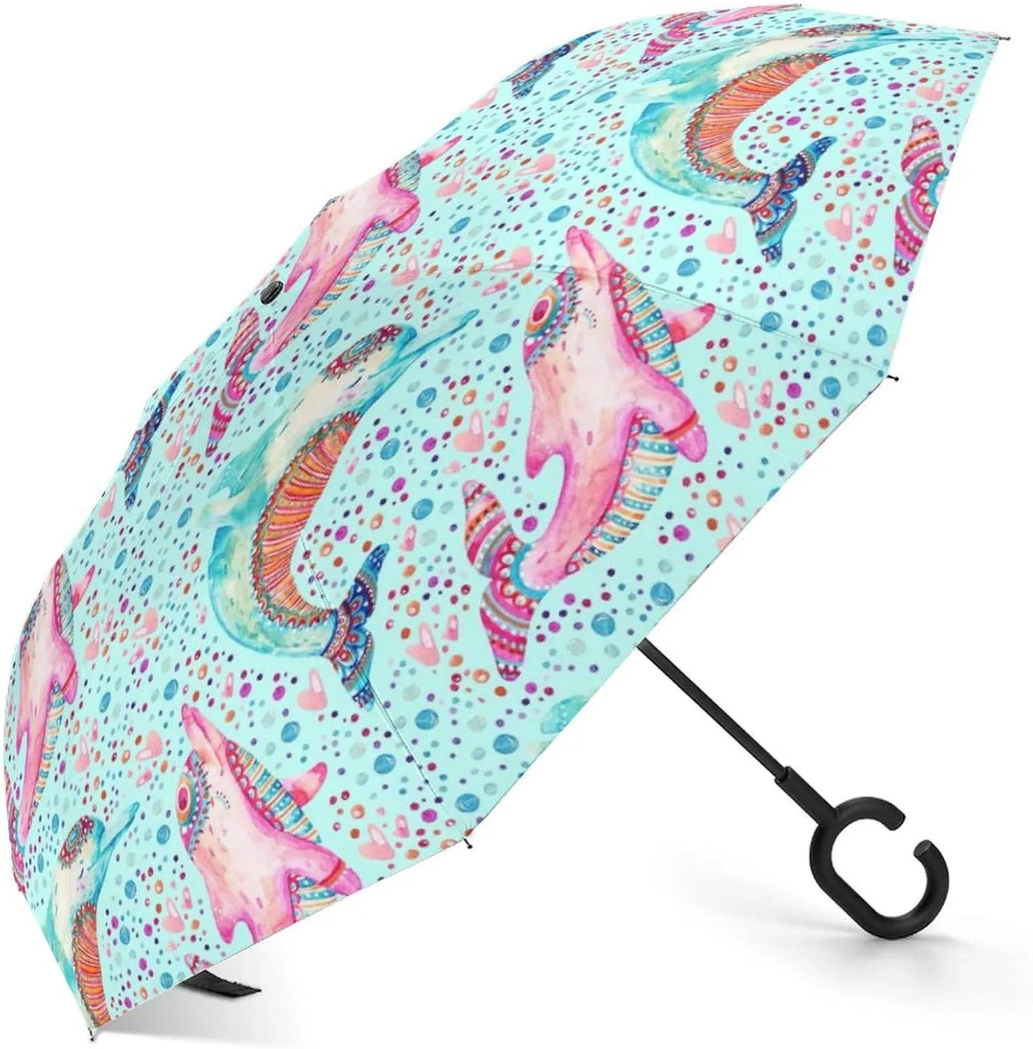 Donnapink Auto Large Inverted Rain Umbrella, Automatic Open/Close Reverse Car Umbrella Sun Protect UV Winds Rain Compact Parasol