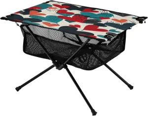 Doodle Red and Green Heart Pattern Portable Camping Table,Outdoor Folding Table,Beach Table,Suitable for Camping,Hiking,Picnic