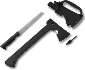 DOOM BLADE Camping Hand Axe with Sheath and Survival Gear - Lightweight Hatchet with Nested Serrated Wood Saw Knife and Magnesium Fire Starter Tools