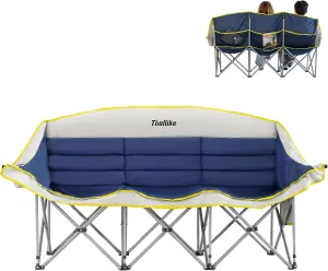 Double Camping Chair – 2-3 Person Outdoor Folding Sofa with Cup & Wine Glass Holders – Oversized Loveseat Camping Couch for Campfire, RV, Backyard – Supports Up to 660 lbs