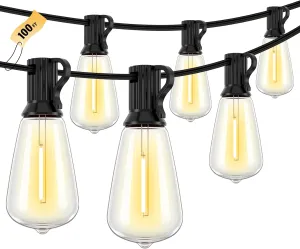 Doukegde 100FT LED Outdoor String Lights, 2700K LED Patio Lights Outdoor Waterproof with 50 2 Shatterproof Vintage Bulbs, Plug in Hanging Light for Porch, Backyard, Garden, Gazebo [Non-Solar]
