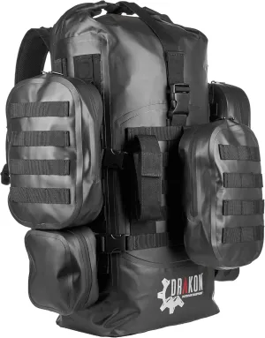 Drakon Outdoors 40L Waterproof Dry Bag Survival Backpack - Roll Top Go-Bag Perfect for Boating, Camping, Hunting, Kayaking - Black Padded Adjustable Straps With MOLLE System