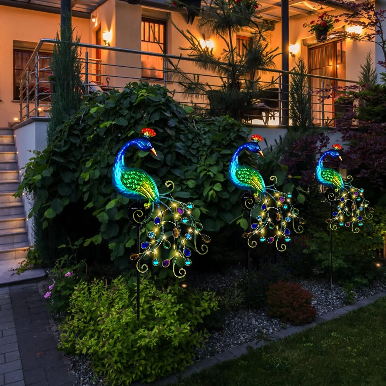 DREAMSOUL Metal Peacock Garden Solar Lights Outdoor Decorative Garden Stake Lights- Waterproof Peacock Solar Landscape LED Path Light Patio Yard Lawn Outside Decoration