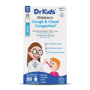 DrKids Children's Cough & Chest Congestion - Non-Drowsy Decongestant for Kids, Cough and Mucus Relief, Pre-Measured Single-Use Vials, Kids Cough Medicine, Mixed Berry Flavor, 20 Count (Pack of 1)