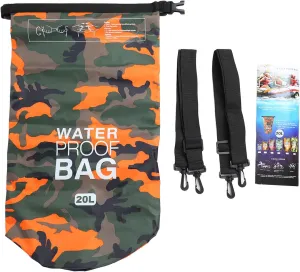 DRY BAG POLYESTER PVC PORTABLE ROLL TOP BAG FOR SWIMMING ORANGE CAMOUFLAGE 20L