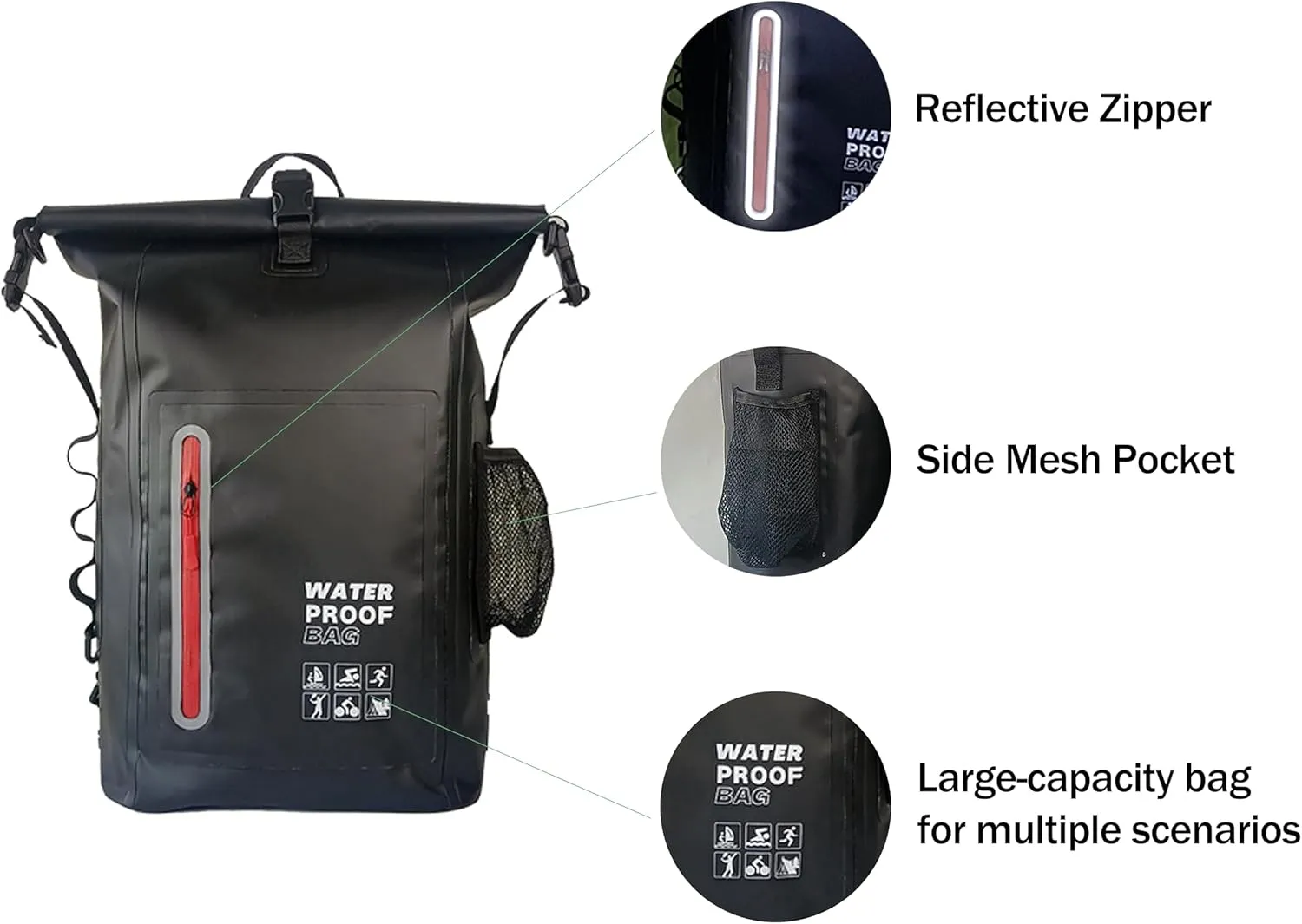 Dry Bag Waterproof 25L-Floating&Lightweight Dry Sack for Women Waterproof Backpack for Kayaking, Boating, Fishing, Swimming, Camping, Hiking-Roll-Top Seal&Adjustable Shoulder Straps (Black)