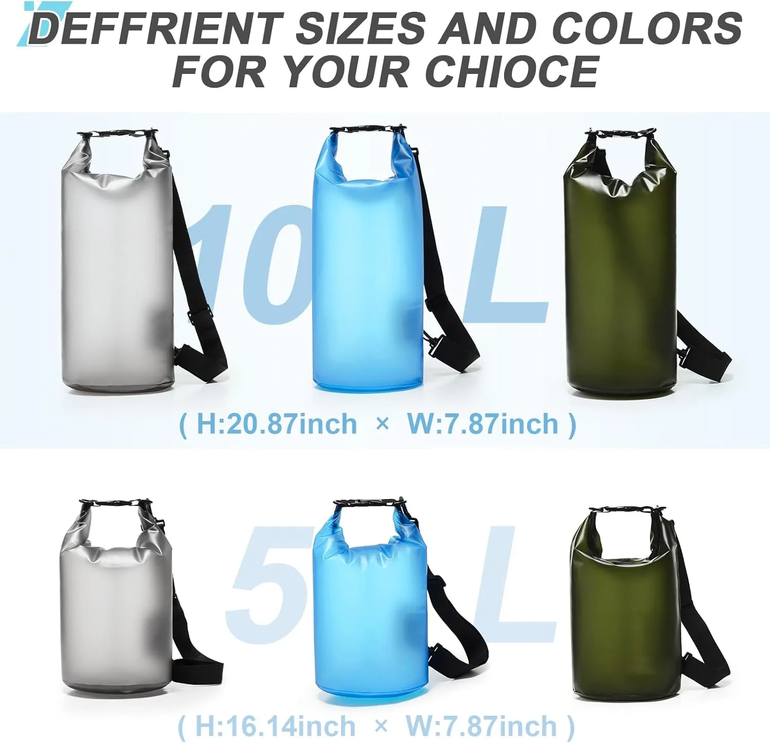 Dry Bags for Kayaking Waterproof, 5L/10L Dry Storage Bag, Roll Top Wet Bag for Swimming, Boating, Fishing,Camping & Beach