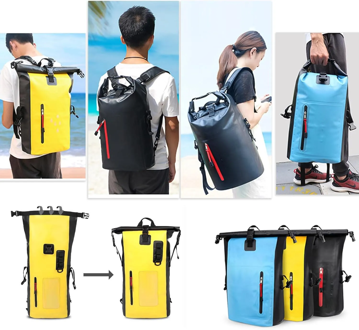 Dry Bags Waterproof Backpack for Women Men, 25L Roll Top Floating Bag for Kayaking, Hiking, Fishing, Camping, Beach (Black)