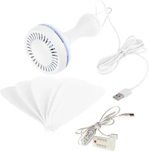 Dsxnklnd Silent 6 Leaves USB Powered Ceiling Canopy Fan with Remote Control Timing 4 Speed Hanging Fan for Camping Bed Tent White, 42x15cm