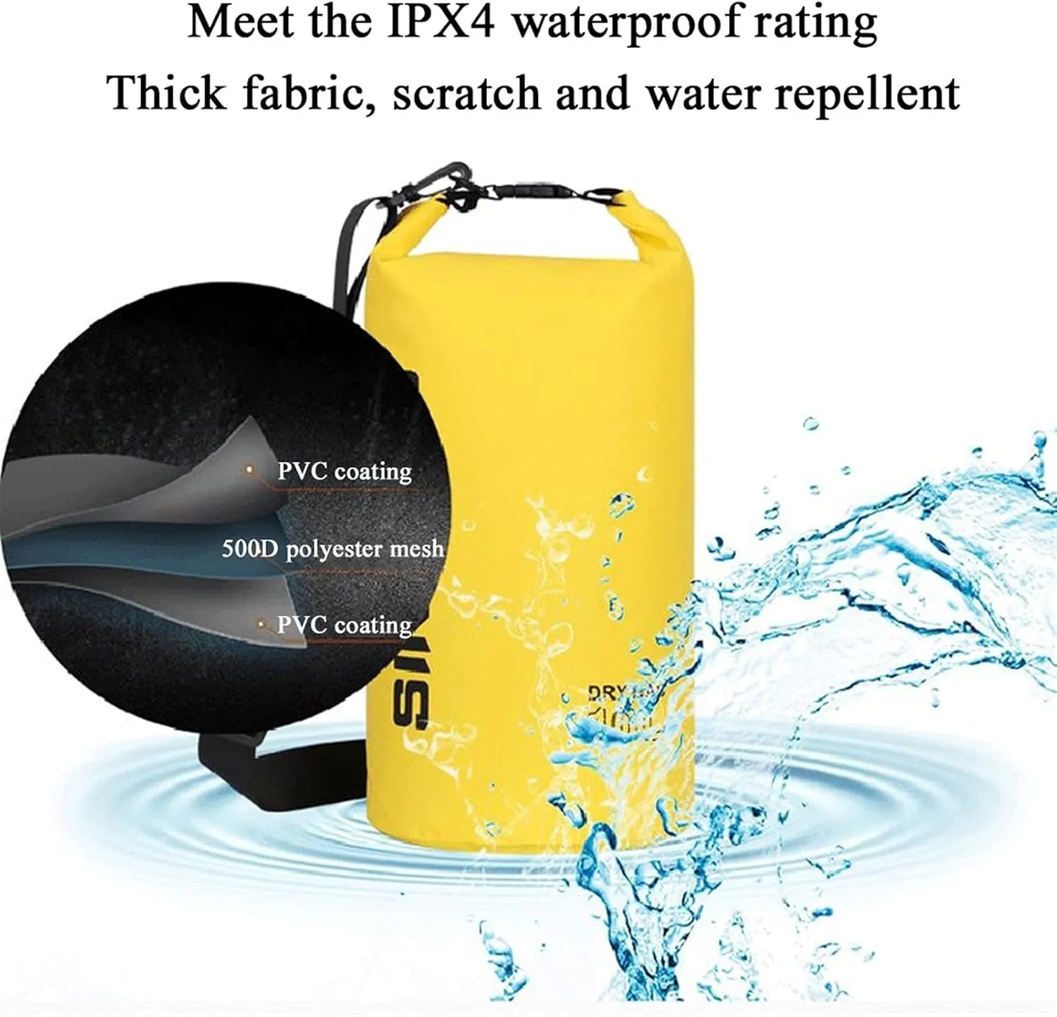 Durable and Compact Floating Waterproof Dry Bag, Lightweight Roll Top Sack with Straps, for Swimming, Kayak, Rafting & Boating (Color : Green)
