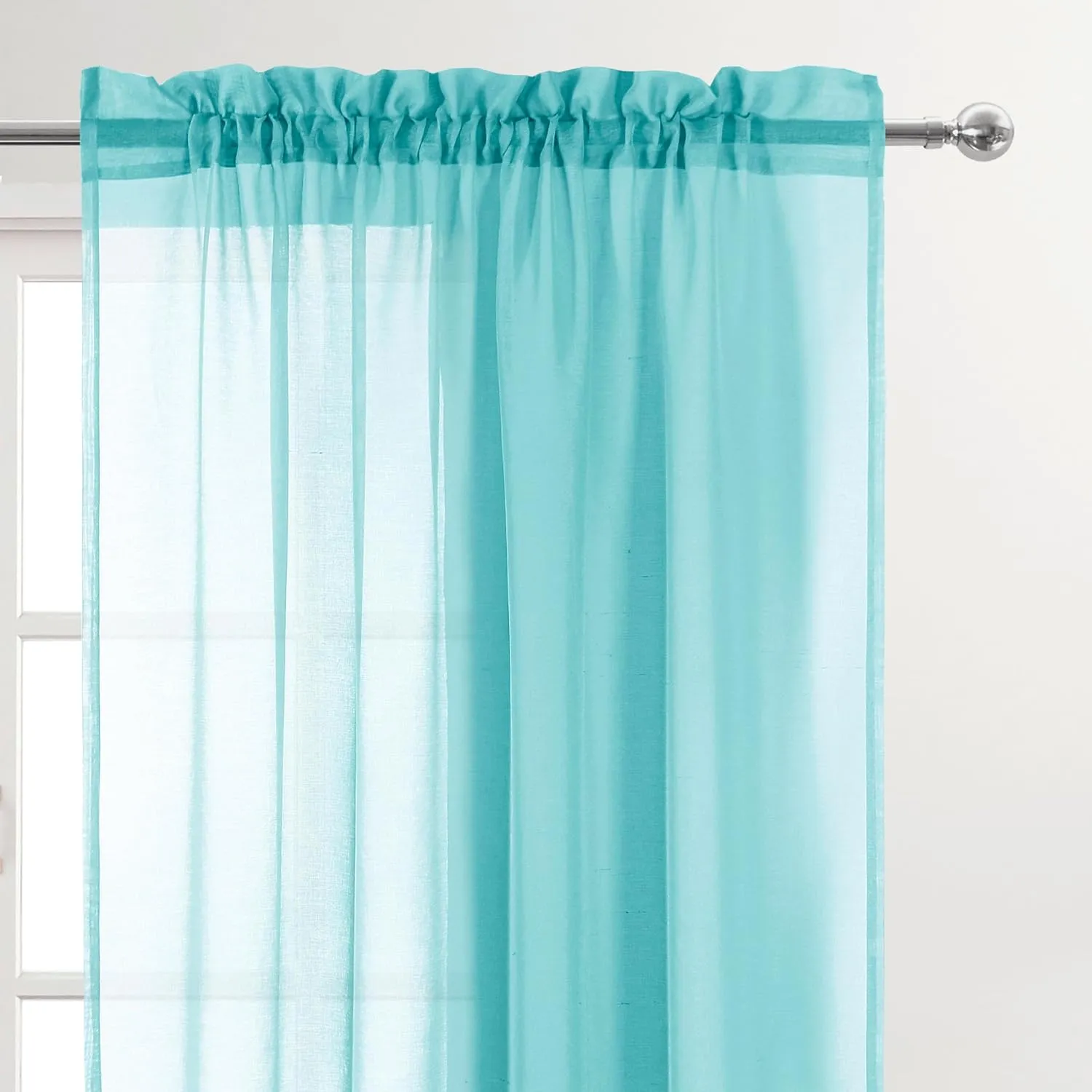 DWCN Aqua Sheer Curtains Semi Transparent Voile Rod Pocket Curtains for Bedroom and Living Room, 52 x 54 inches Long, Set of 2 Panels