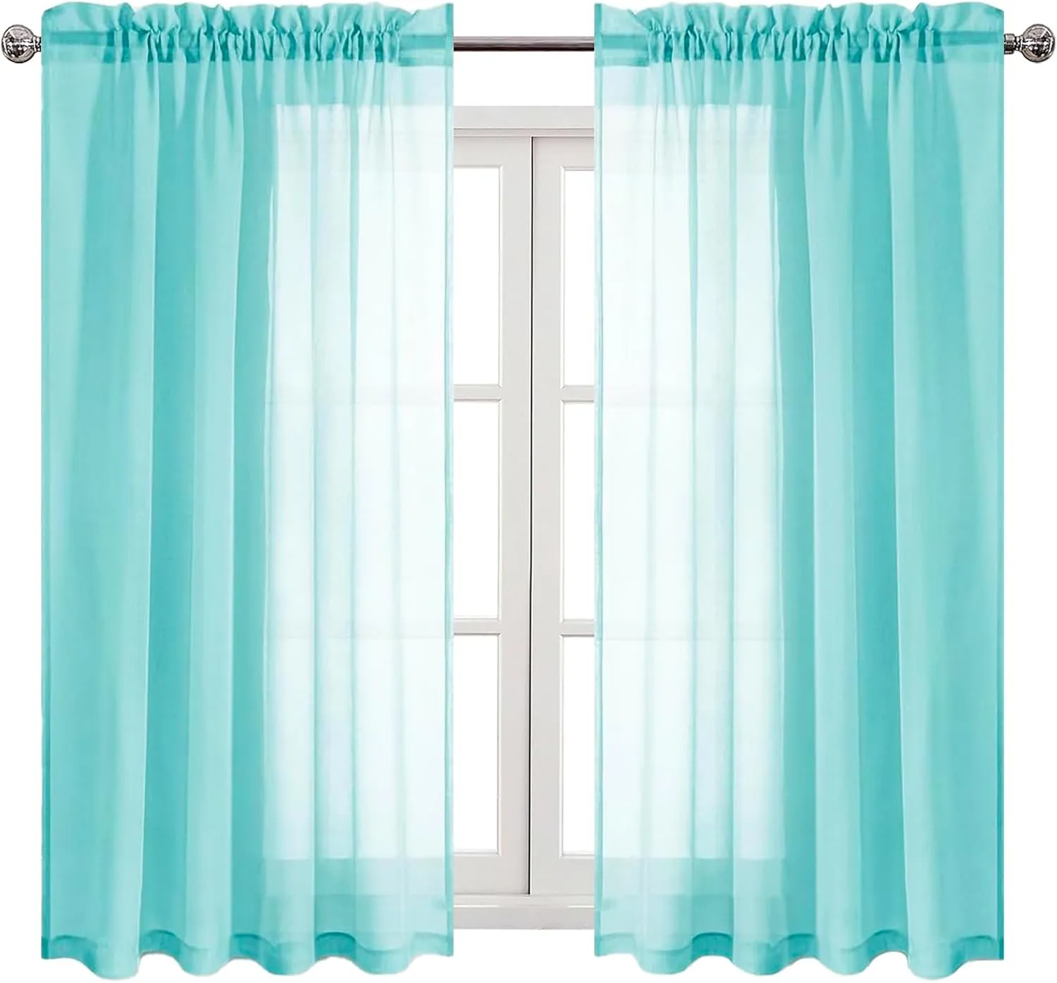 DWCN Aqua Sheer Curtains Semi Transparent Voile Rod Pocket Curtains for Bedroom and Living Room, 52 x 54 inches Long, Set of 2 Panels