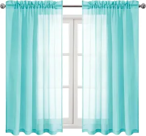 DWCN Aqua Sheer Curtains Semi Transparent Voile Rod Pocket Curtains for Bedroom and Living Room, 52 x 54 inches Long, Set of 2 Panels