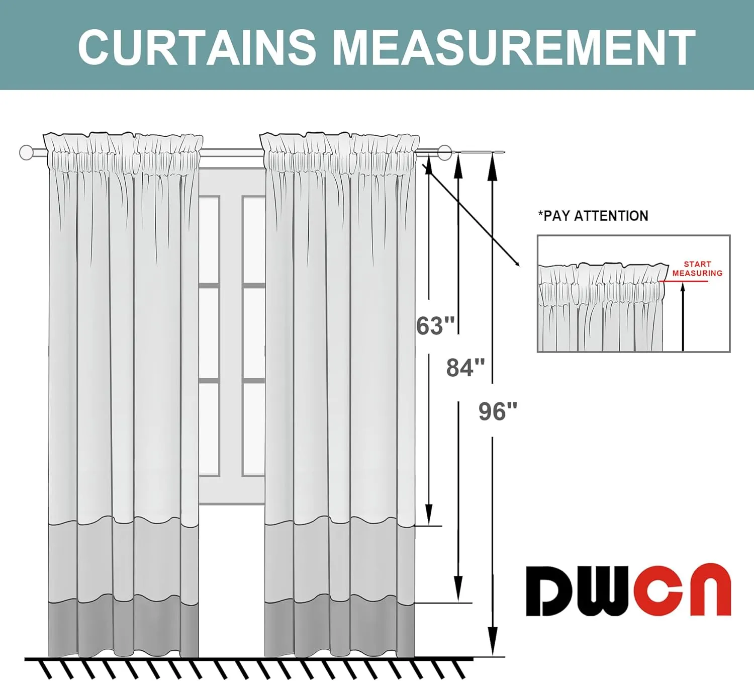 DWCN Aqua Sheer Curtains Semi Transparent Voile Rod Pocket Curtains for Bedroom and Living Room, 52 x 54 inches Long, Set of 2 Panels