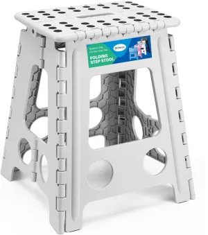 Dyforce 16 Inch Folding Step Stool 400lbs Capacity Sturdy Plastic Foldable Step Stools for Adults Stepping Stool with Handle Easy to Carry Handle Folding Stool Ideal for Kitchen (Grey 1PC)