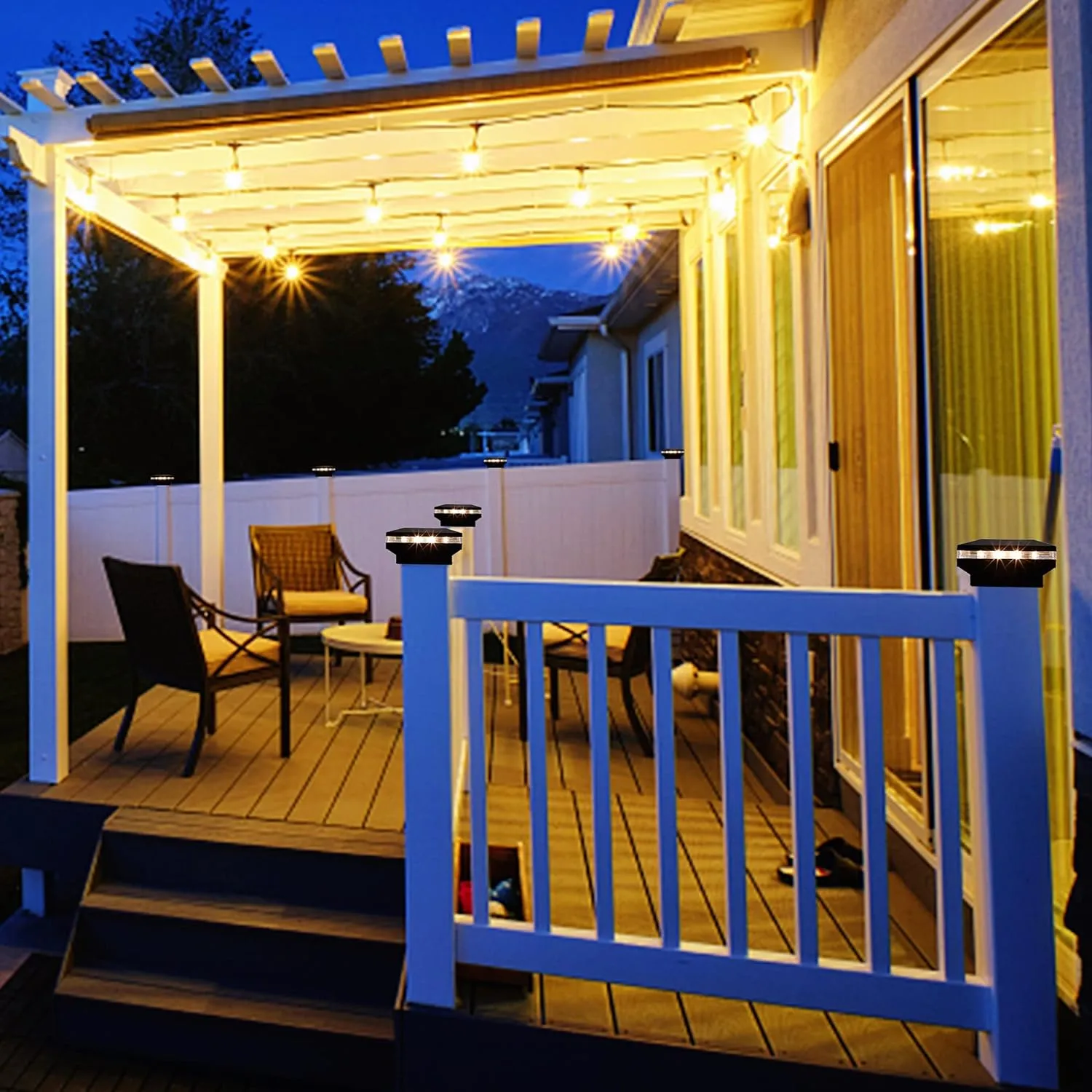 Dynaming 8 Pack Solar Post Cap Lights, Outdoor Decorative Post Solar Lights Black Shell Caps Fit 4x4 5x5 6x6 Vinyl/Wooden Posts, Brightness Warm White LED Lighting for Garden Fence Deck Patio