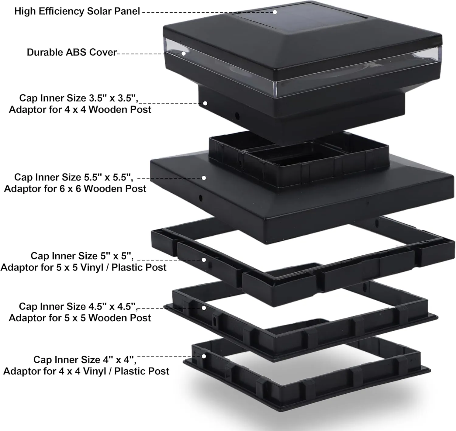 Dynaming 8 Pack Solar Post Cap Lights, Outdoor Decorative Post Solar Lights Black Shell Caps Fit 4x4 5x5 6x6 Vinyl/Wooden Posts, Brightness Warm White LED Lighting for Garden Fence Deck Patio