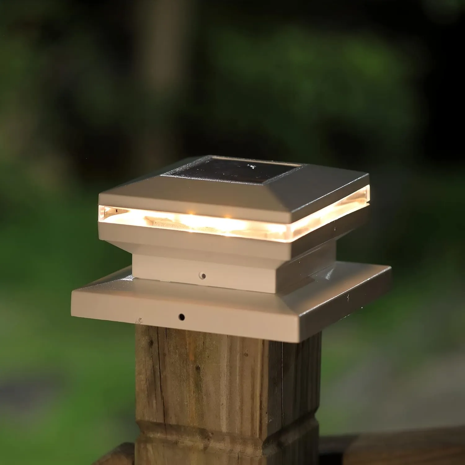 Dynaming 8 Pack Solar Post Lights, Outdoor Decorative Posts Cap Light, Solar Powered White Shell Caps, High Brightness Warm White SMD LED Lighting for Fence Deck Patio, Fit 4x4, 5x5 or 6x6 Wooden Post