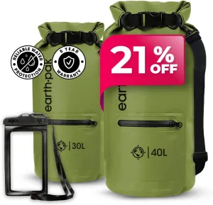 Earth Pak Waterproof Dry Bag - 40L Blue Unisex Soft Shell Dry Bag Backpack with Zippered Pocket and IPX8 Waterproof Phone Case