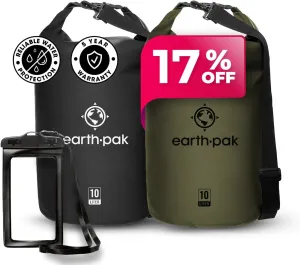 Earth Pak Waterproof Dry Bag - Roll Top Waterproof Backpack Black 10L & Orange 10L