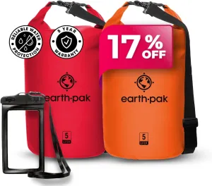 Earth Pak Waterproof Dry Bag - Roll Top Waterproof Backpack Red 5L & Orange 5L