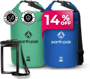 Earth Pak Waterproof Dry Bag - Roll Top Waterproof Backpack Sack (10L Seafoam Green & 10L Blue)