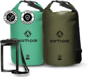 Earth Pak Waterproof Dry Bag - Roll Top Waterproof Backpack Sack (10L Seafoam Green & 10L Green)