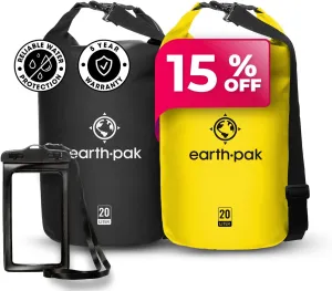 Earth Pak Waterproof Dry Bag - Roll Top Waterproof Backpack Sack (20L Black & 20L Yellow)