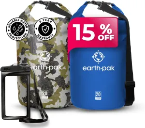 Earth Pak Waterproof Dry Bag - Roll Top Waterproof Backpack Sack (20L Camo & 20L Blue)
