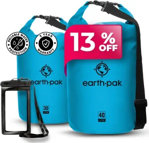 Earth Pak Waterproof Dry Bag - Roll Top Waterproof Backpack Sack (30L Light Blue & 40L Light Blue)