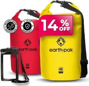 Earth Pak Waterproof Dry Bag - Roll Top Waterproof Backpack Sack (30L Red & 30L Yellow)