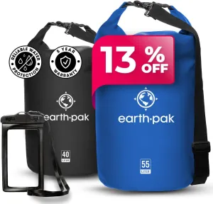 Earth Pak Waterproof Dry Bag - Roll Top Waterproof Backpack Sack (Blue 55L & Black 40L)