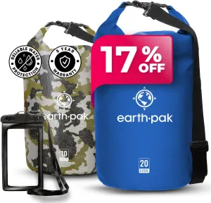 Earth Pak Waterproof Dry Bag - Roll Top Waterproof Backpack Sack (Camo 10L & Blue 20L)